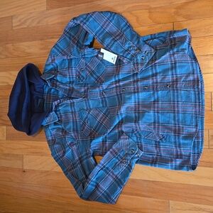 NWT Men's XL Rip Curl "Ranchero Flannel L/S Hooded Shirt". Color Is Ocean.